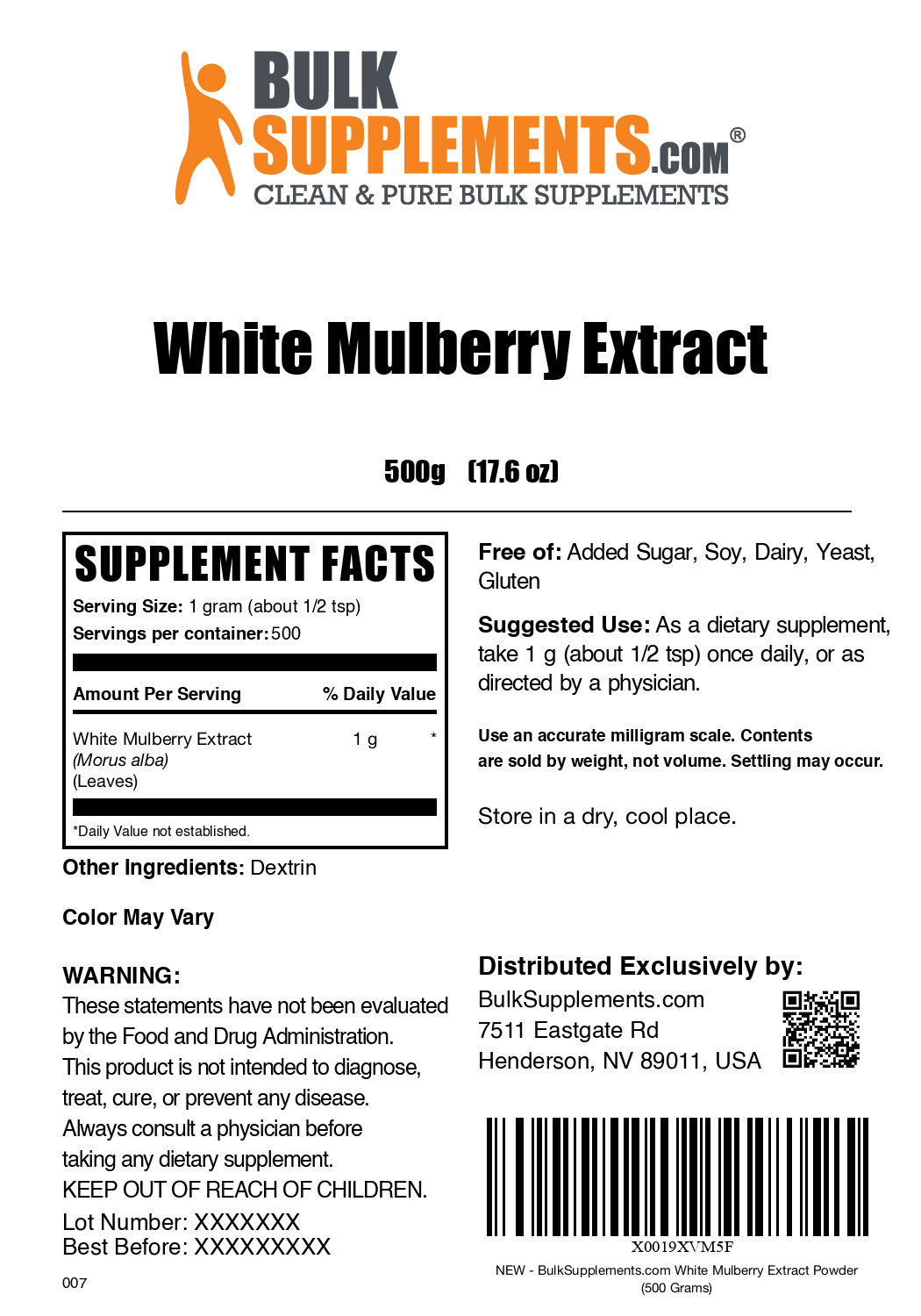 White mulberry extract powder label 500g