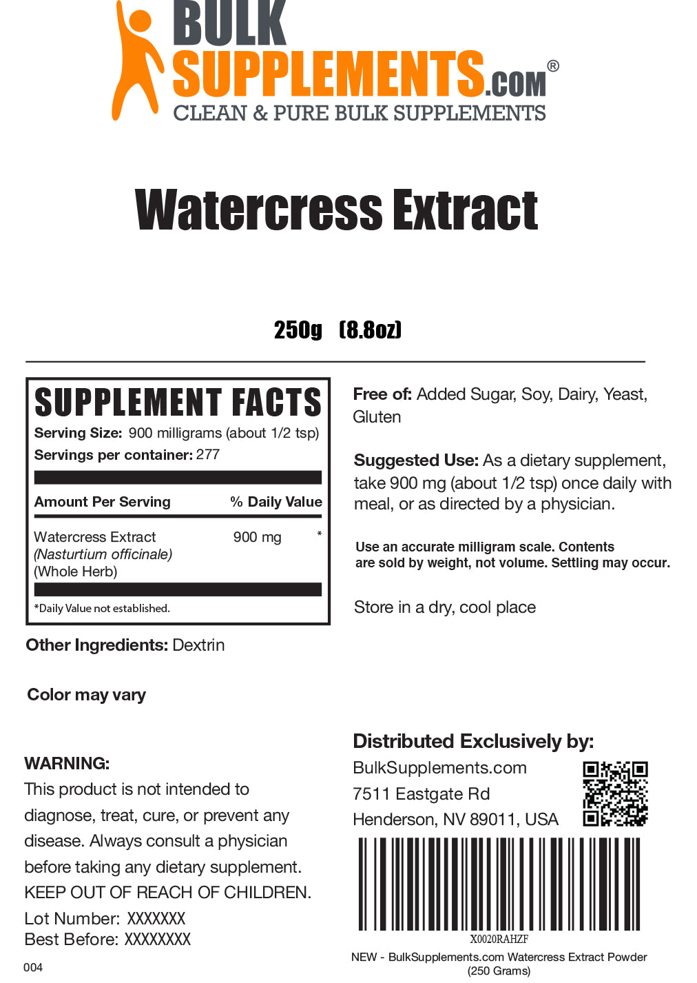 Watercress extract powder label 250g