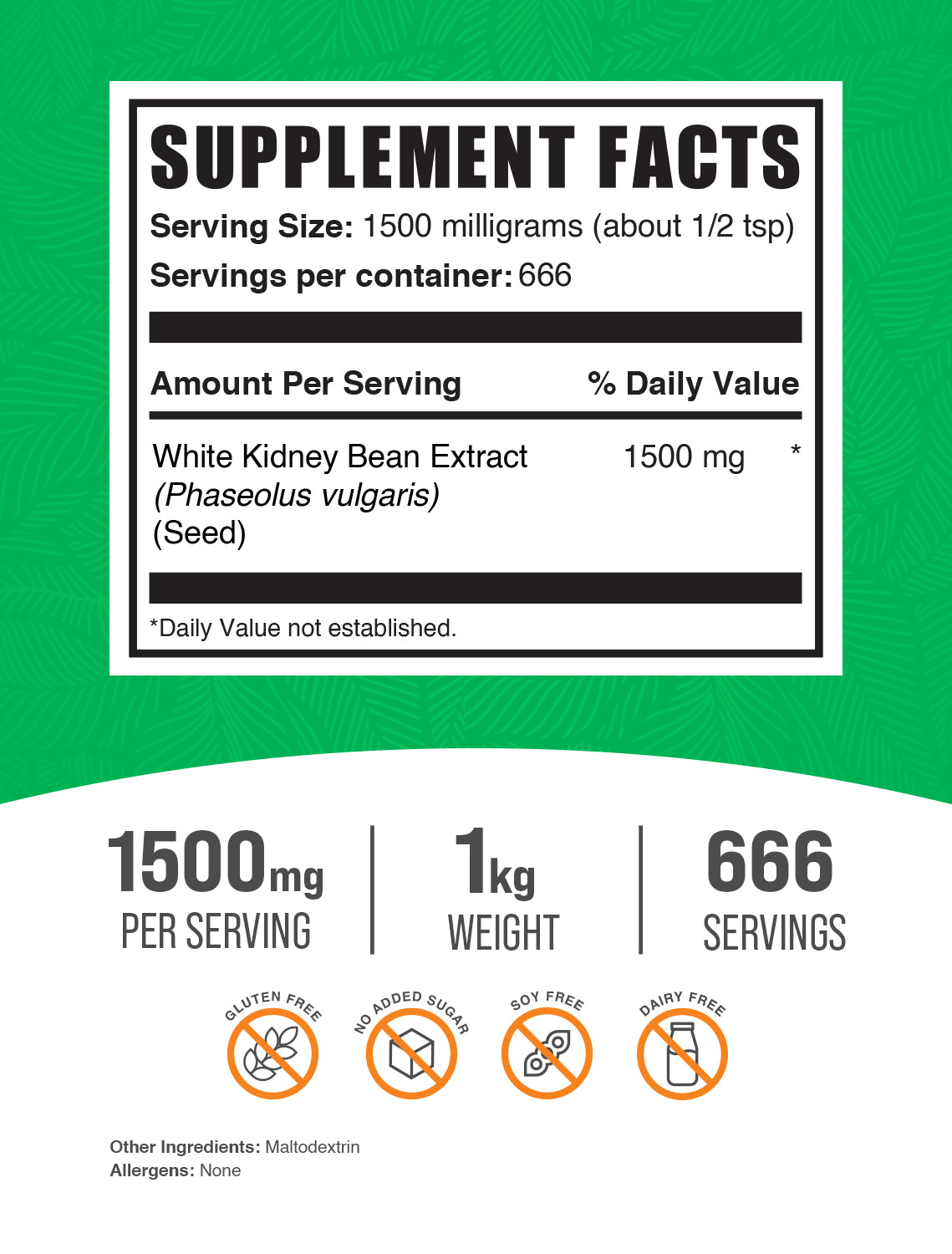 White kidney bean extract powder label 1kg