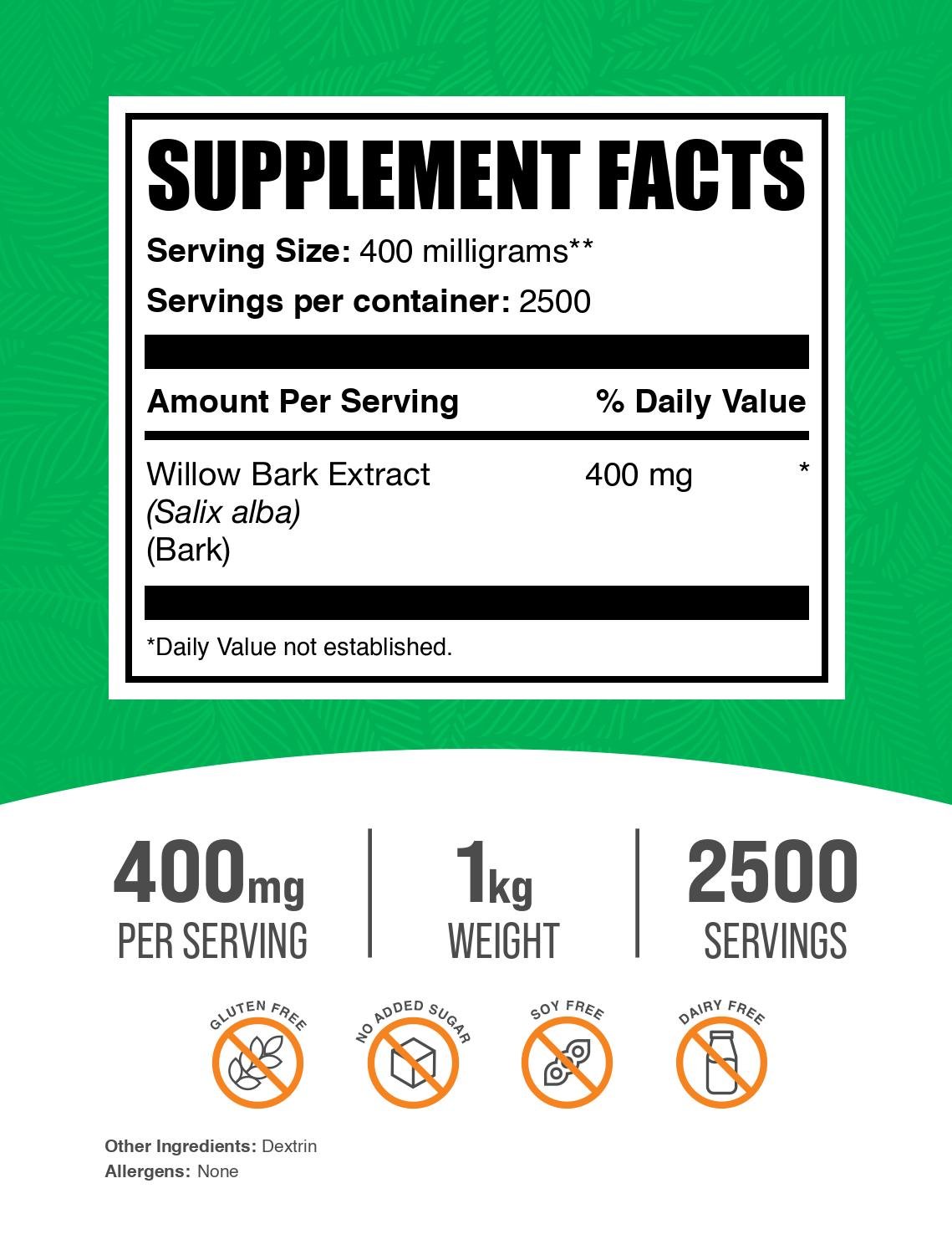 White Willow Bark Extract powder label 1kg