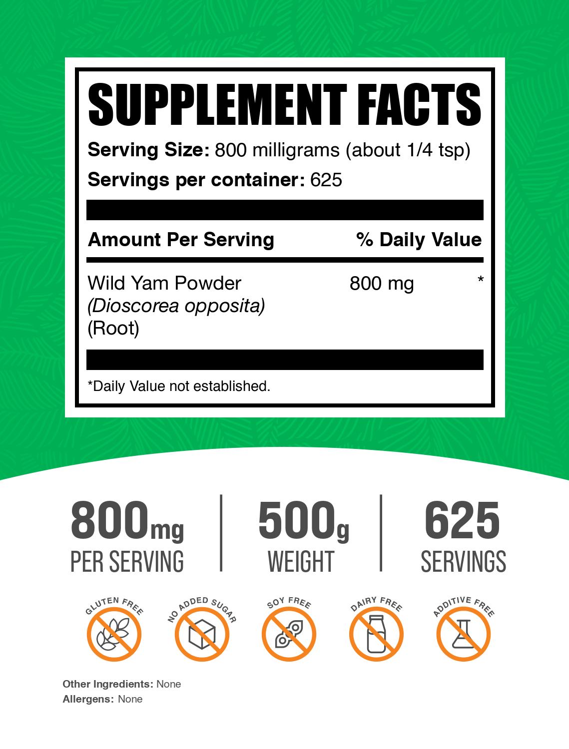 Wild Yam powder label 500g