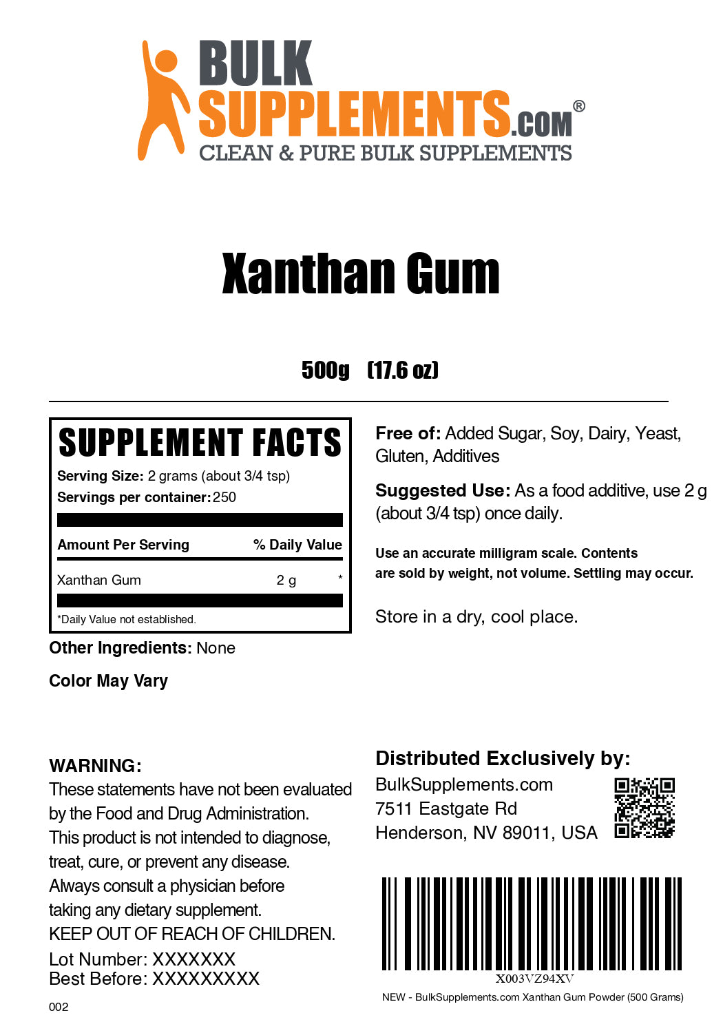 Xanthan Gum powder label 500g