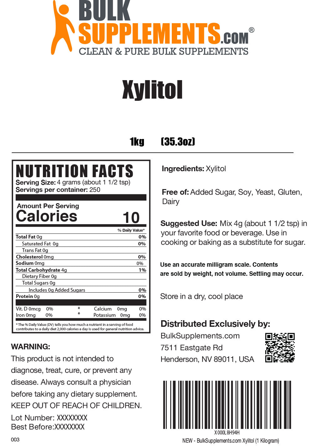 Xylitol powder label 1kg