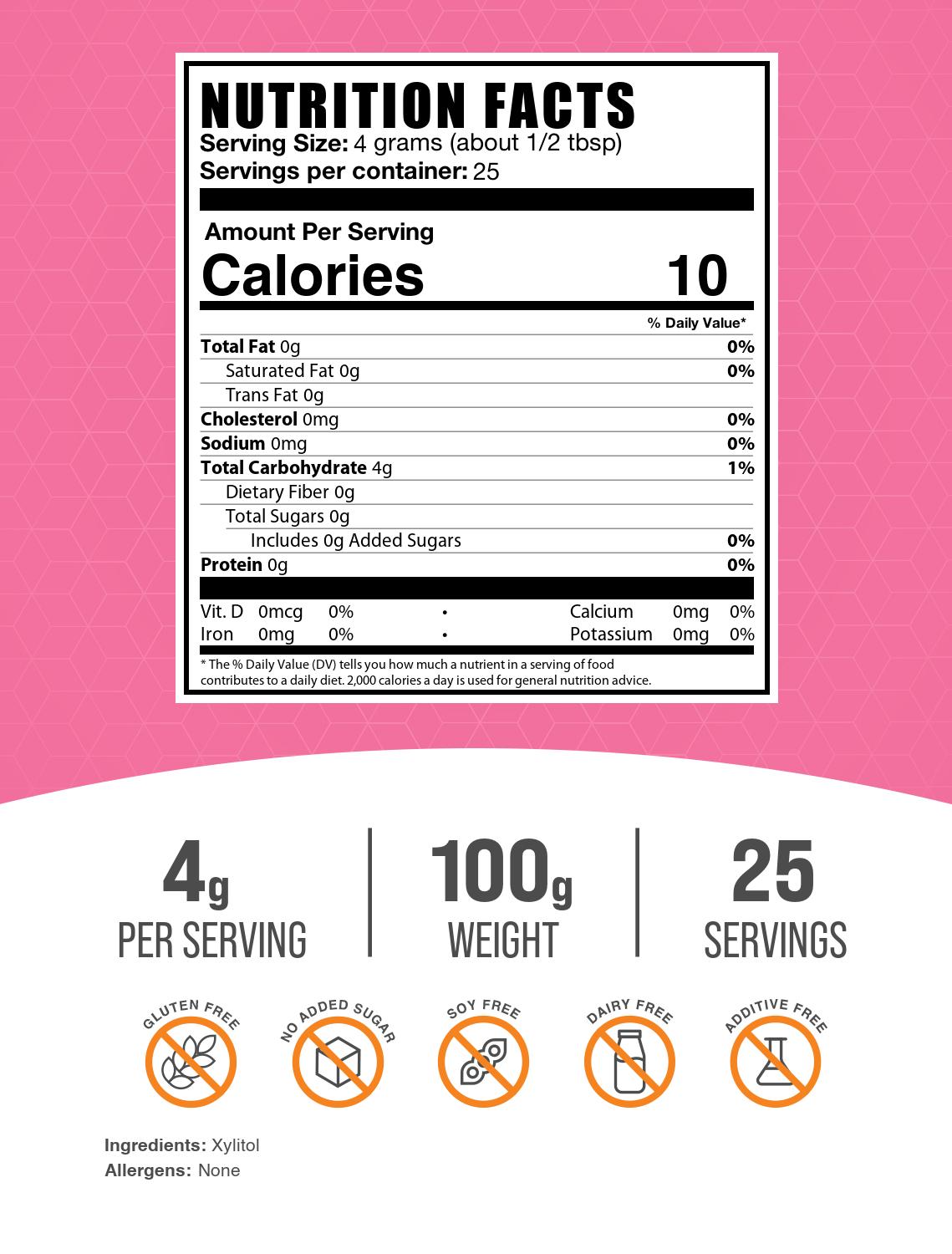 Xylitol powder label 100g