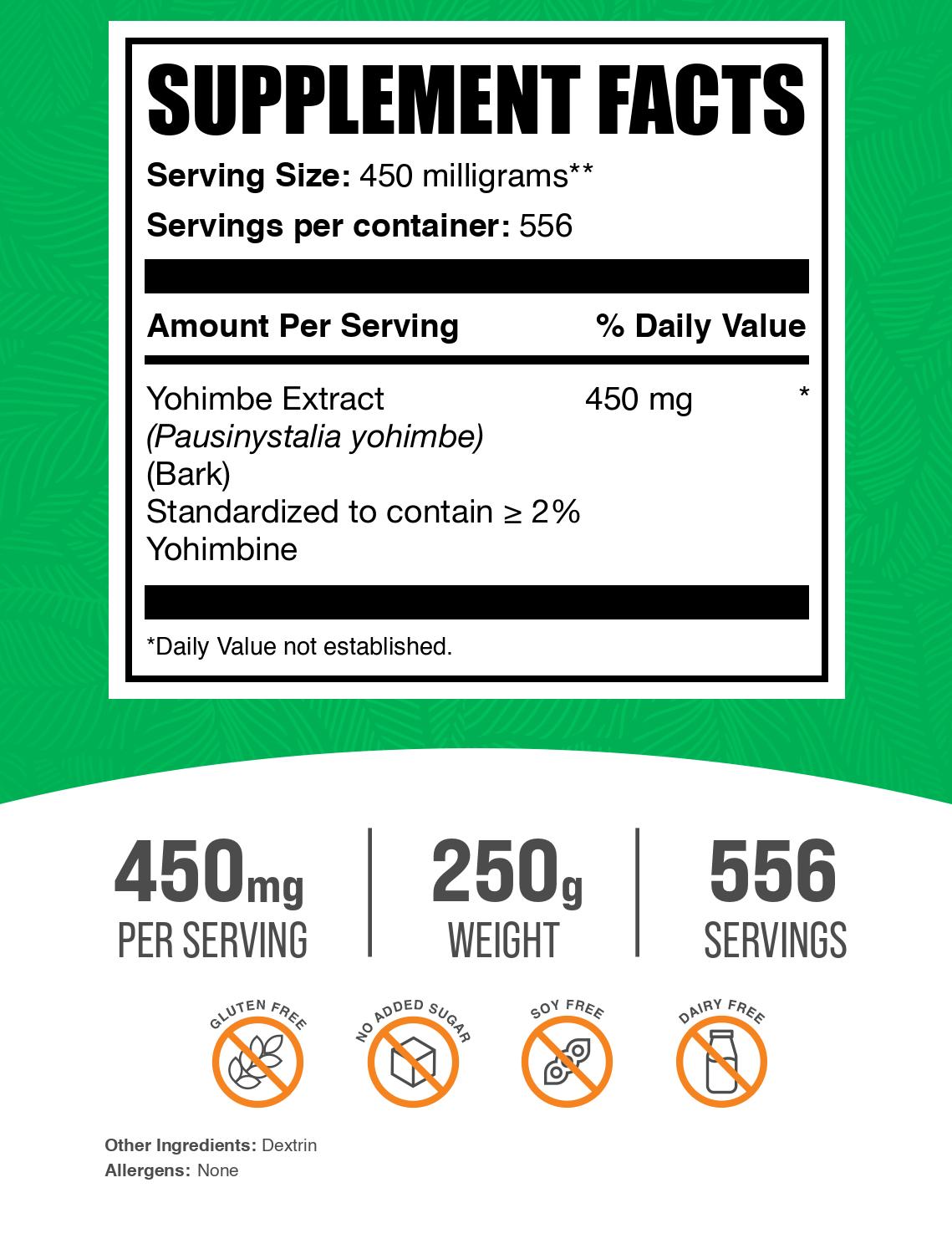 Yohimbe Extract powder label 250g