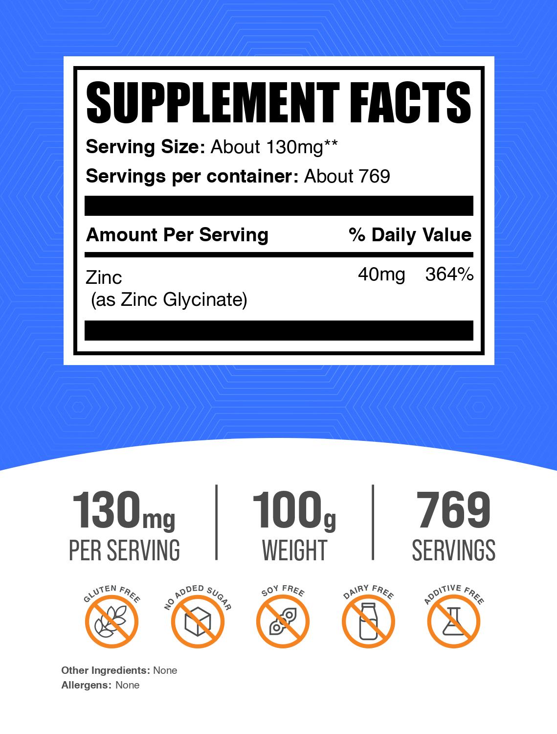 Zinc glycinate powder label 100g