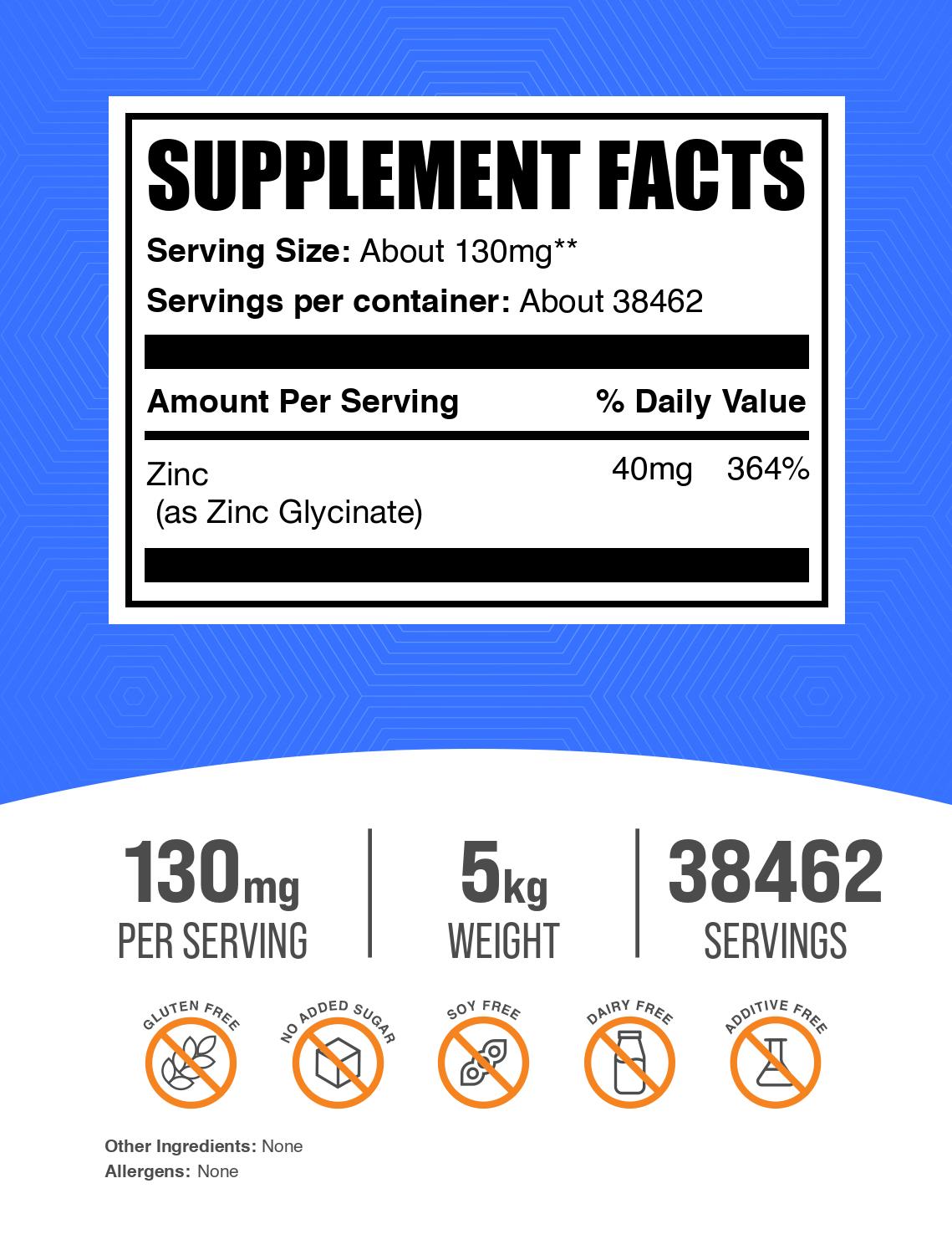 Zinc glycinate powder label 5kg