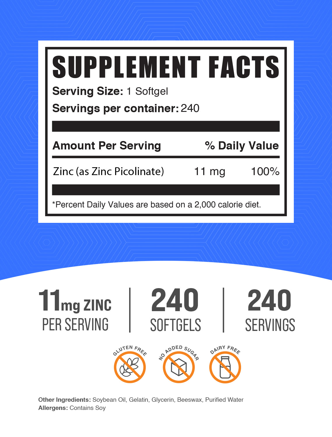 Zinc Picolinate 240 ct softgels label